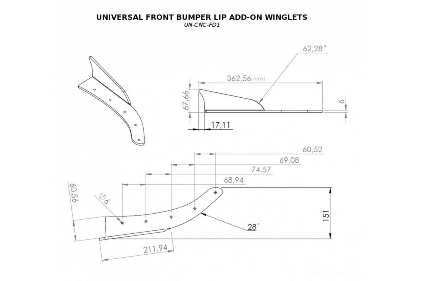 Uniwersalne Dokładki Przedniego Zderzaka Winglets